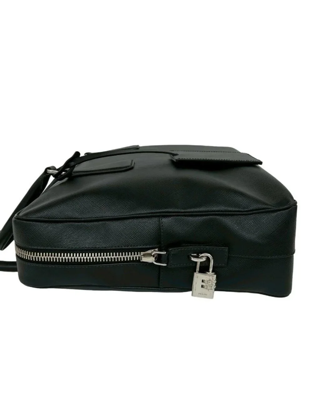 Prada Triangle Logo Plate Saffiano Leather Business Briefcase Black